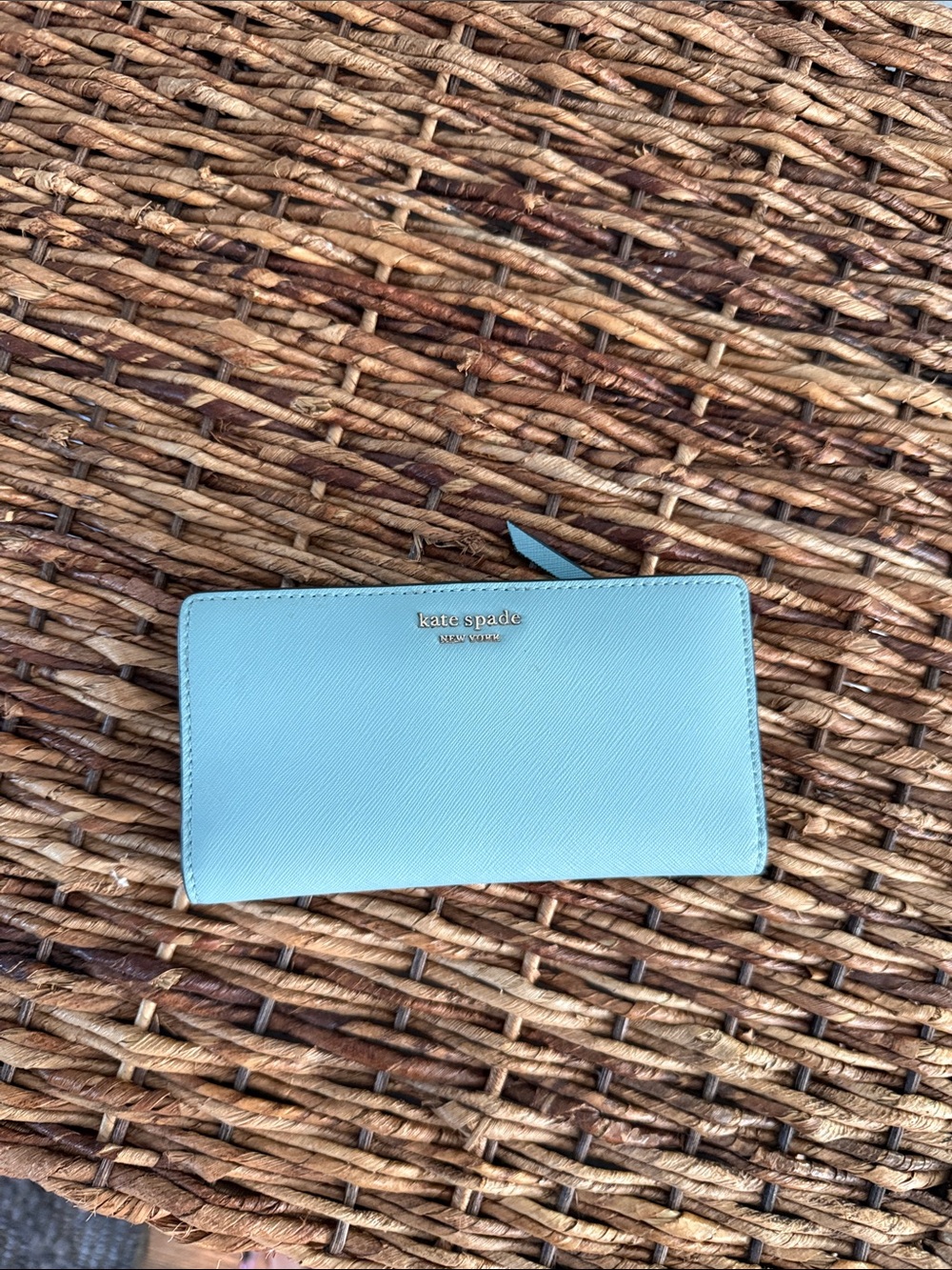 kate spade mint zip-around wallet with gold logo